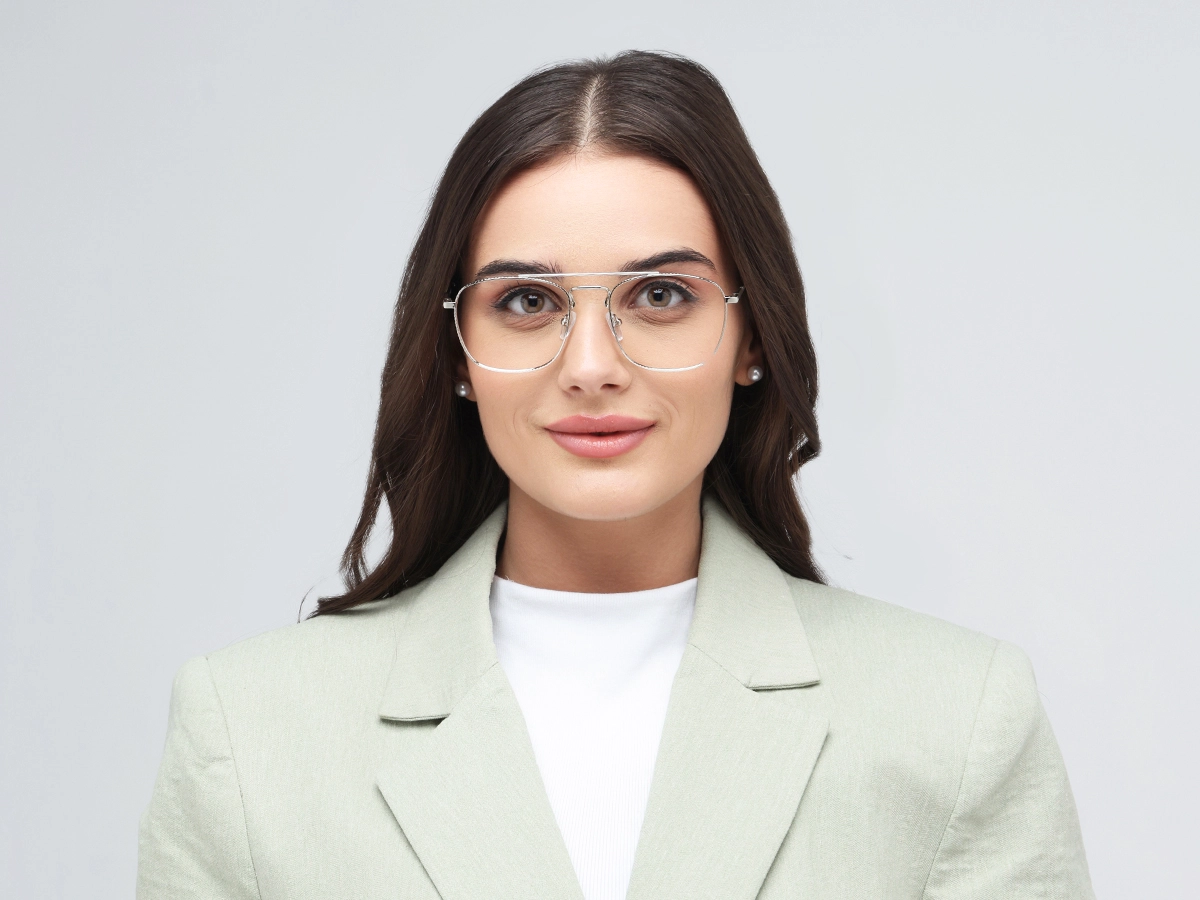 Silver & Black Double Bridge Pilot Eyeglasses 51