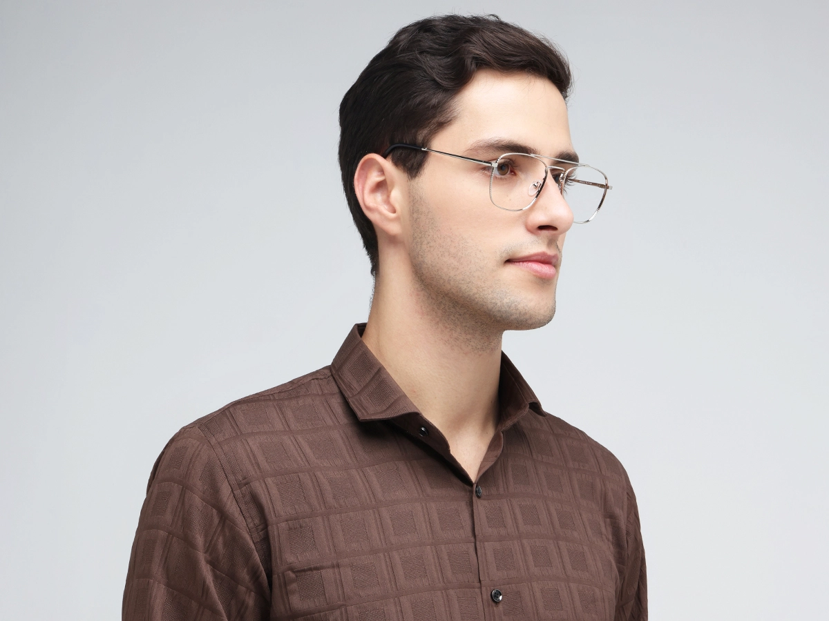 Silver & Black Double Bridge Pilot Eyeglasses 43