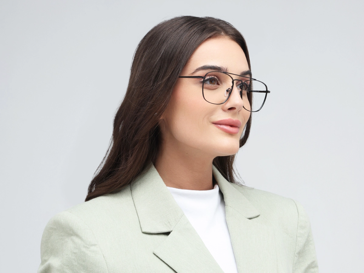 Matte Black Double Bridge Pilot Eyeglasses 53