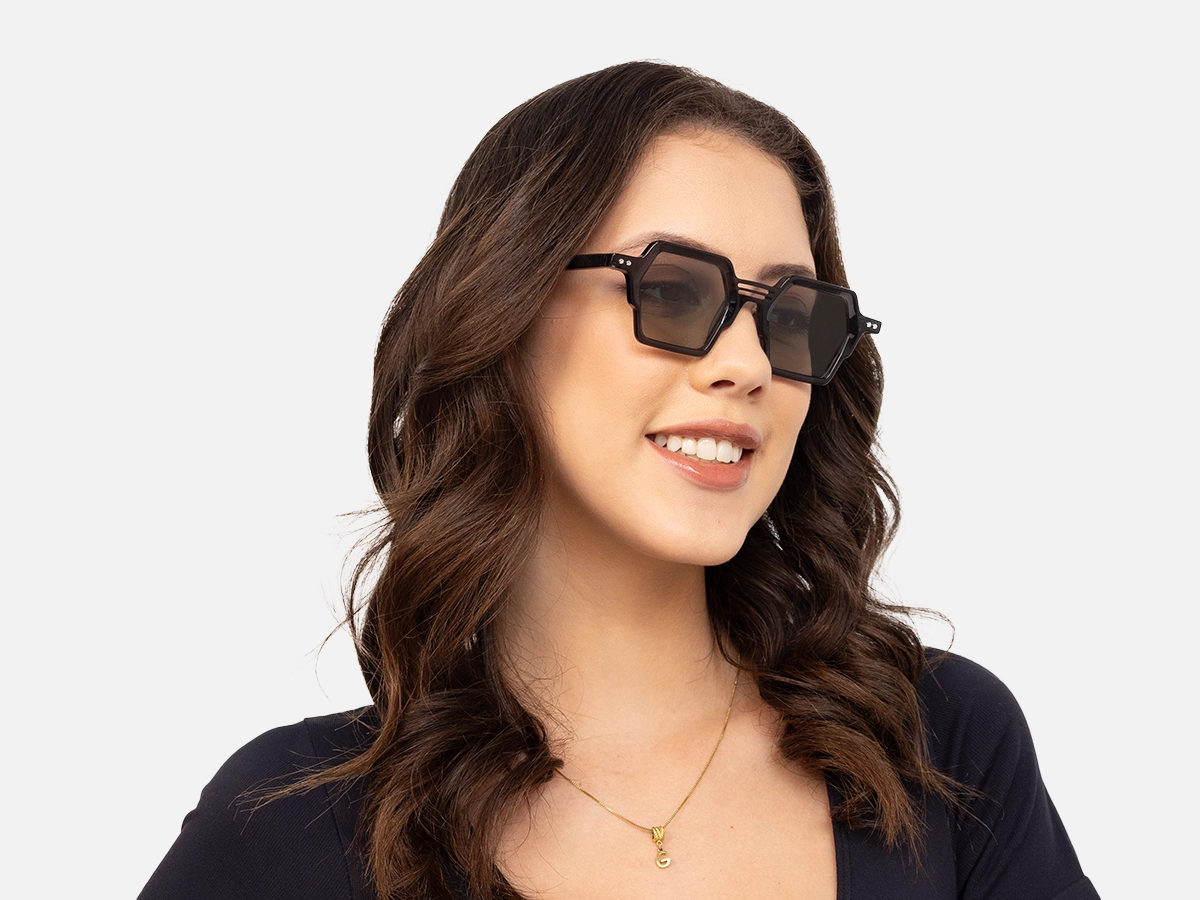 Hexagonal Black Sunglasses-53