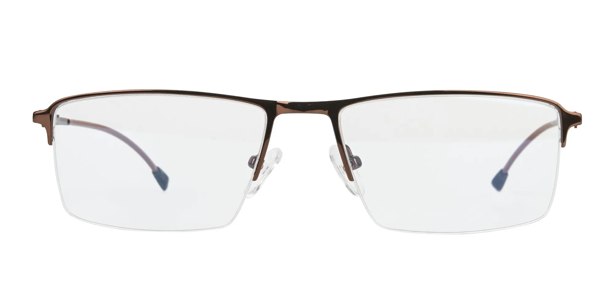 T0002H/BR - Brown Semi-Rim Glasses with Spring Hinges