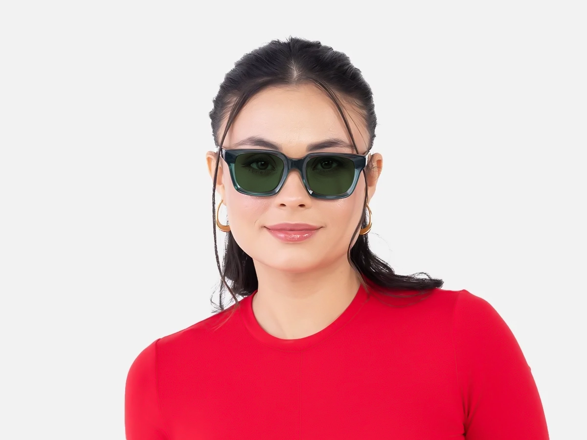 Crystal Viridian Green Square Full-Rim Sunglasses-