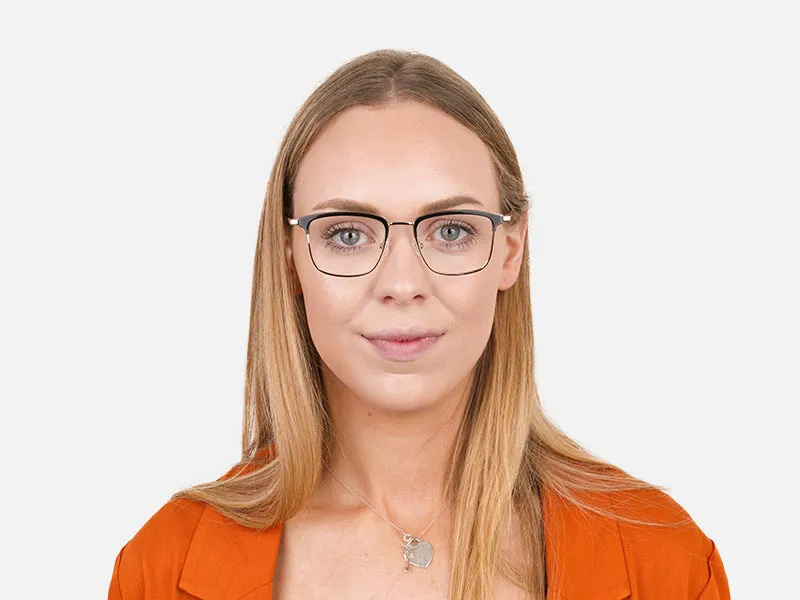 Shining Black and Gold Glasses in Browline Square - 1