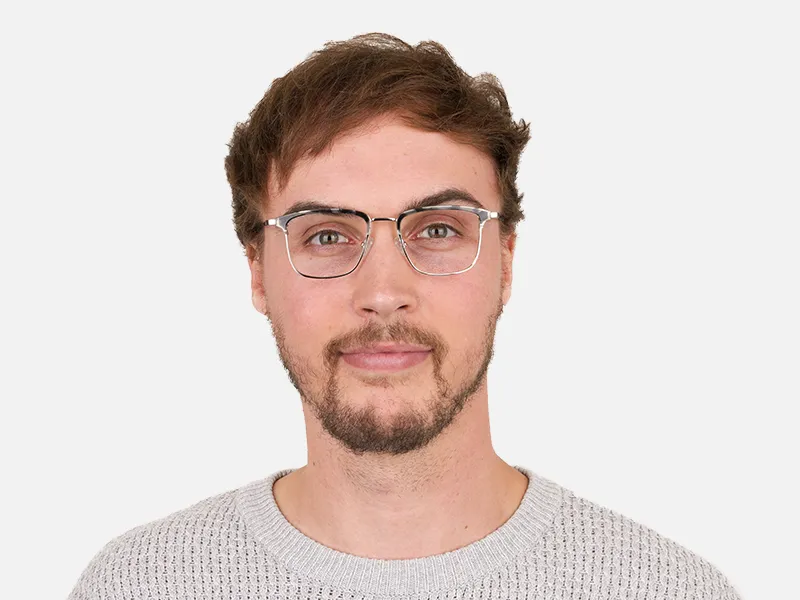 Grey Tortoise and Silver Glasses in Browline & Square - 2