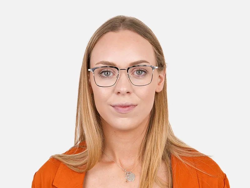 Grey Tortoise and Silver Glasses in Browline & Square - 2