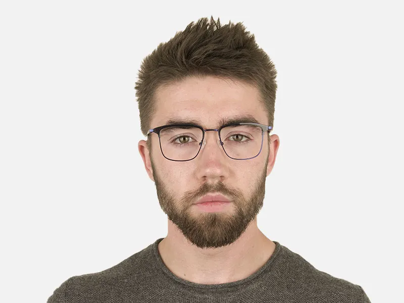 Navy Blue & Matt Black Glasses in Metal Browline & Square  - 1