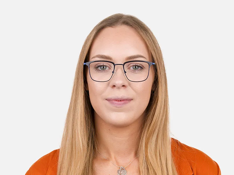 Navy Blue & Matt Black Glasses in Metal Browline & Square  - 1