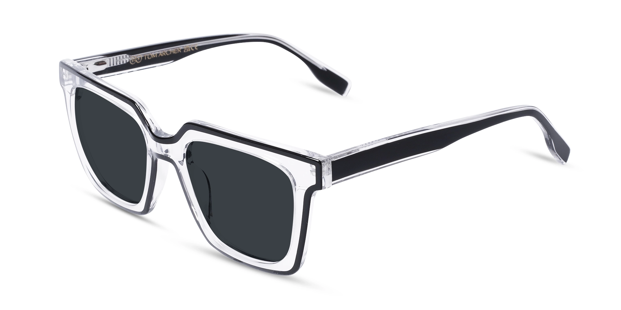 Square Crystal Clear & Black Acetate Sunglasses-3