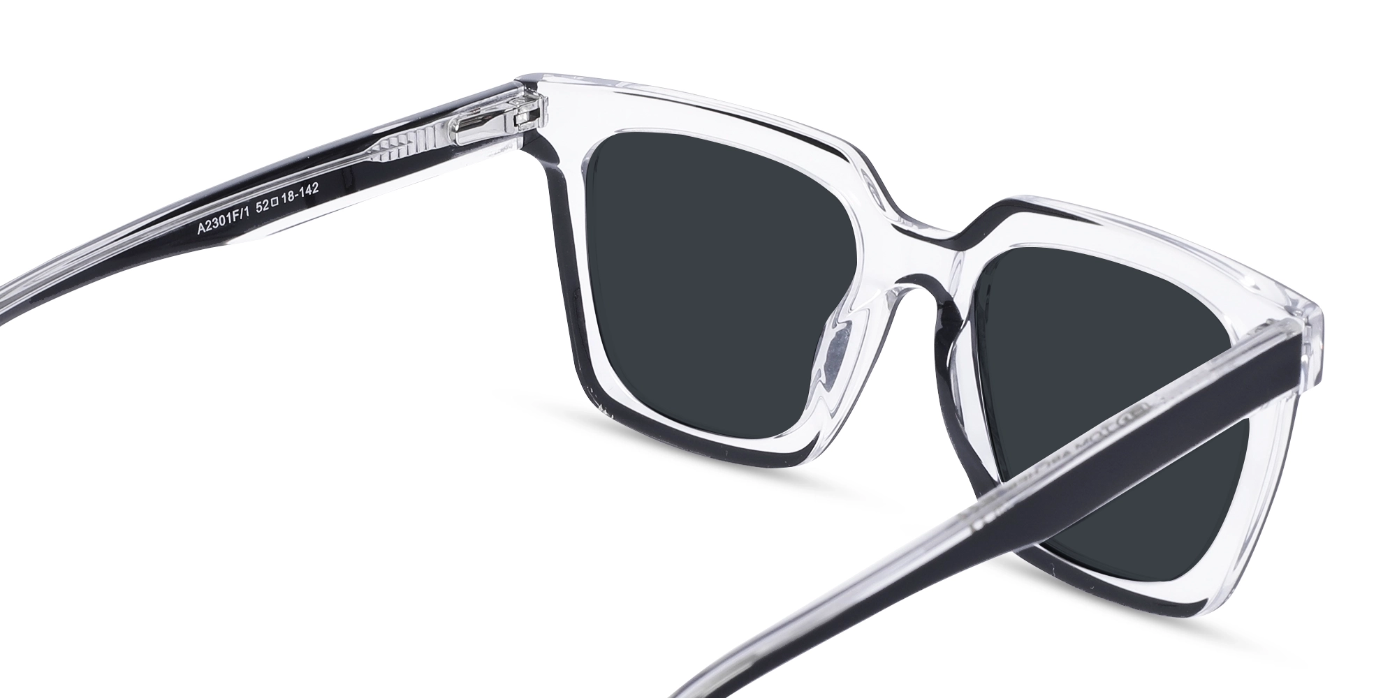 Square Crystal Clear & Black Acetate Sunglasses-5