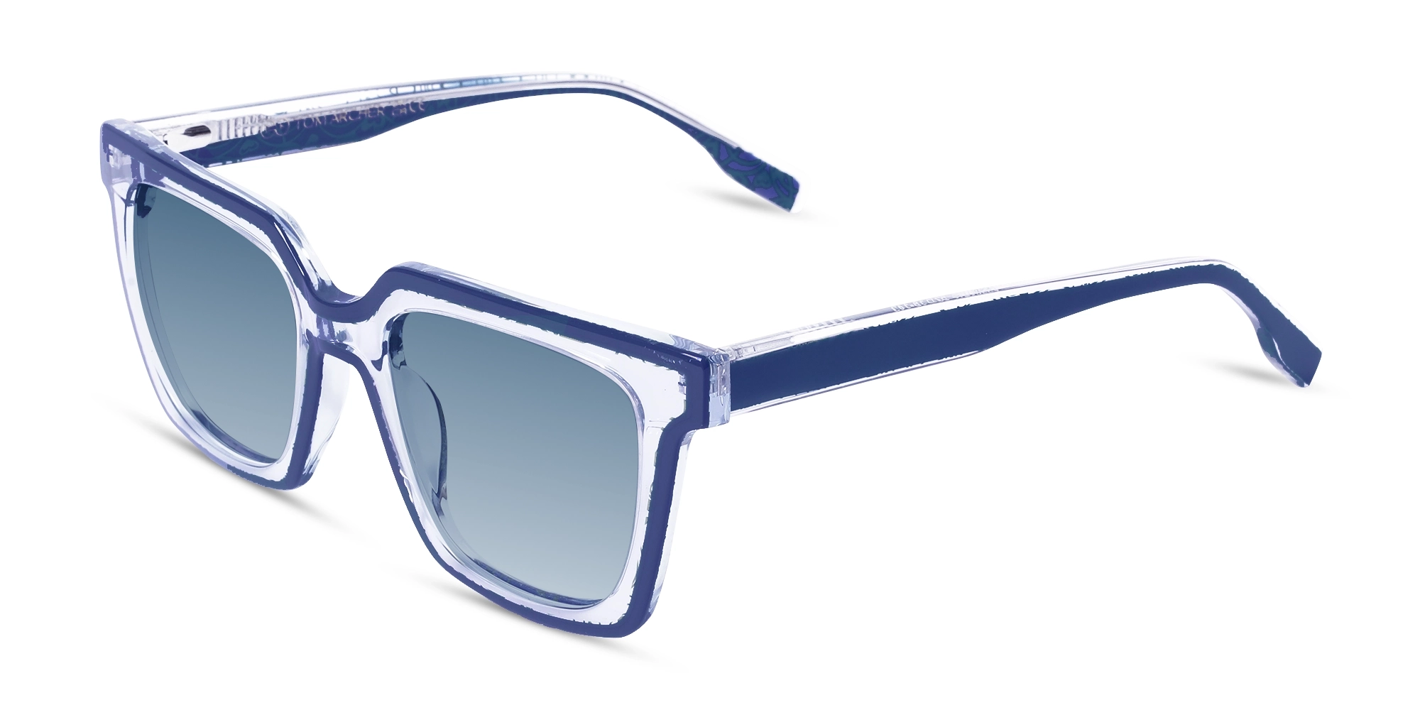 Square Crystal Clear & Blue Acetate Sunglasses-3 Square Crystal Clear & Blue Acetate Sunglasses-3