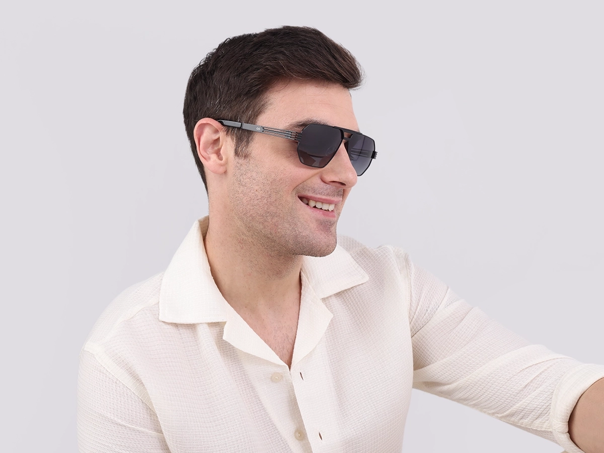 Black Metal Double Bridge Sunglasses-42