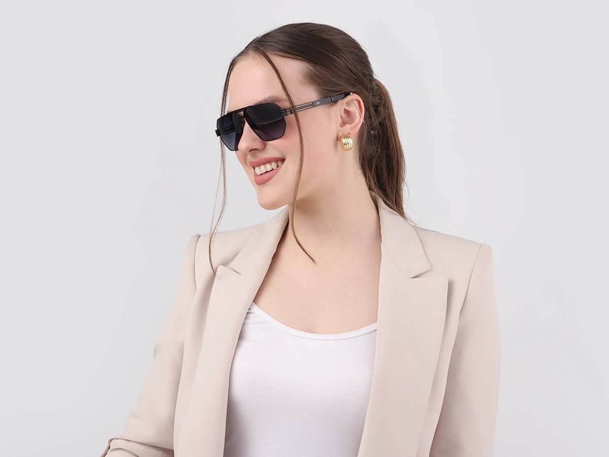 Black Metal Double Bridge Sunglasses-53