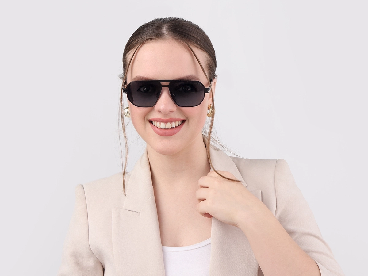 Black Metal Double Bridge Sunglasses-51