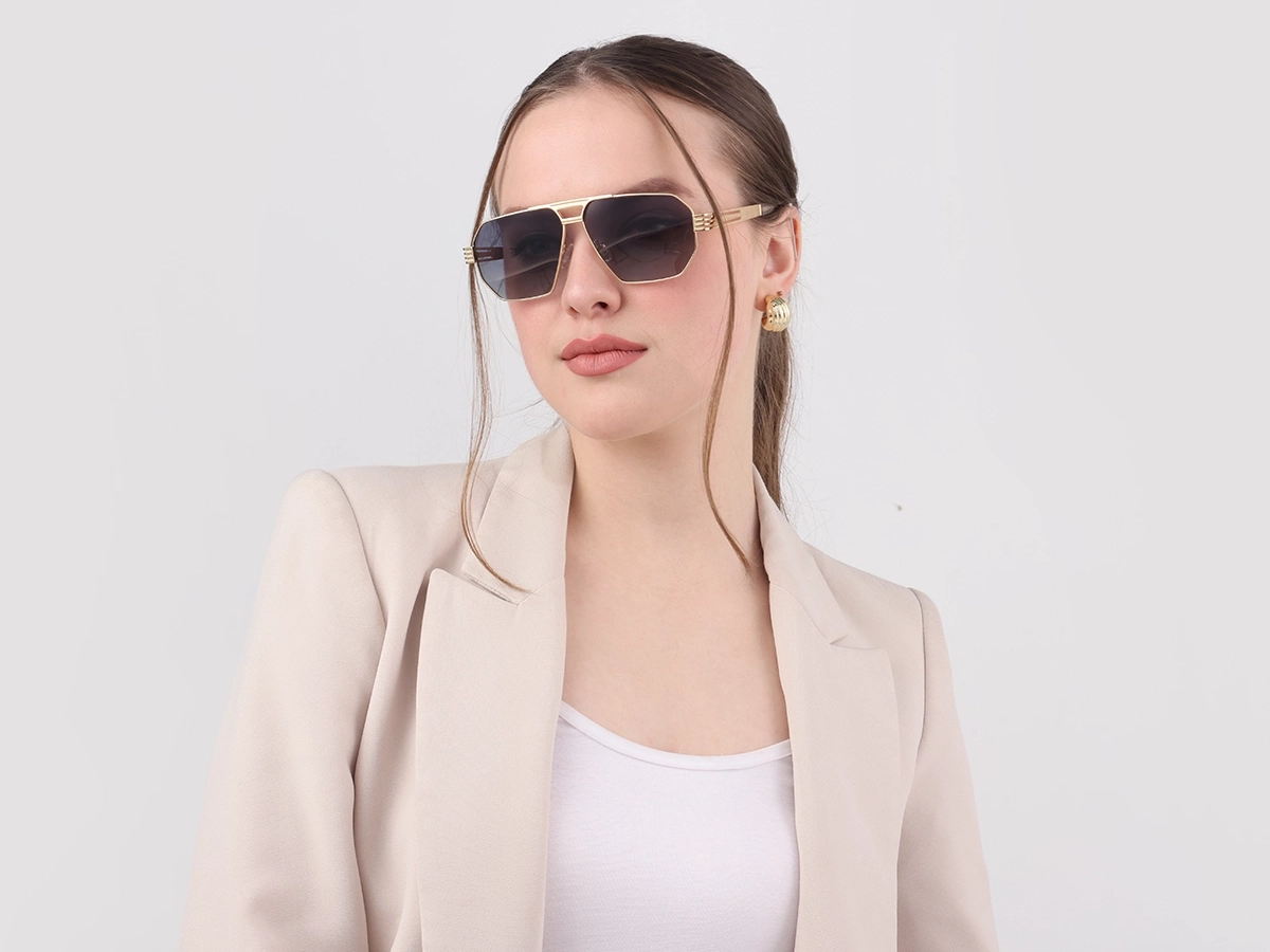Gold Metal Double Bridge Sunglasses-53