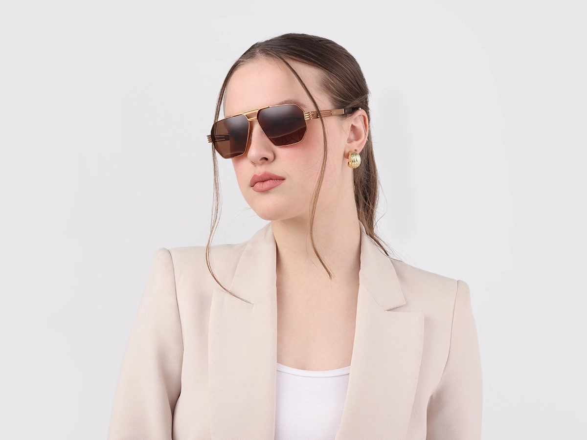Vintage Gold Metal Double Bridge Sunglasses-51