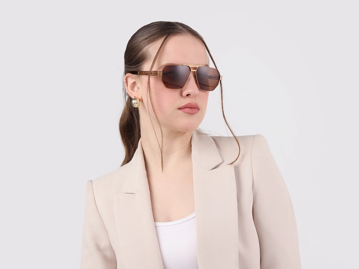 Vintage Gold Metal Double Bridge Sunglasses-52