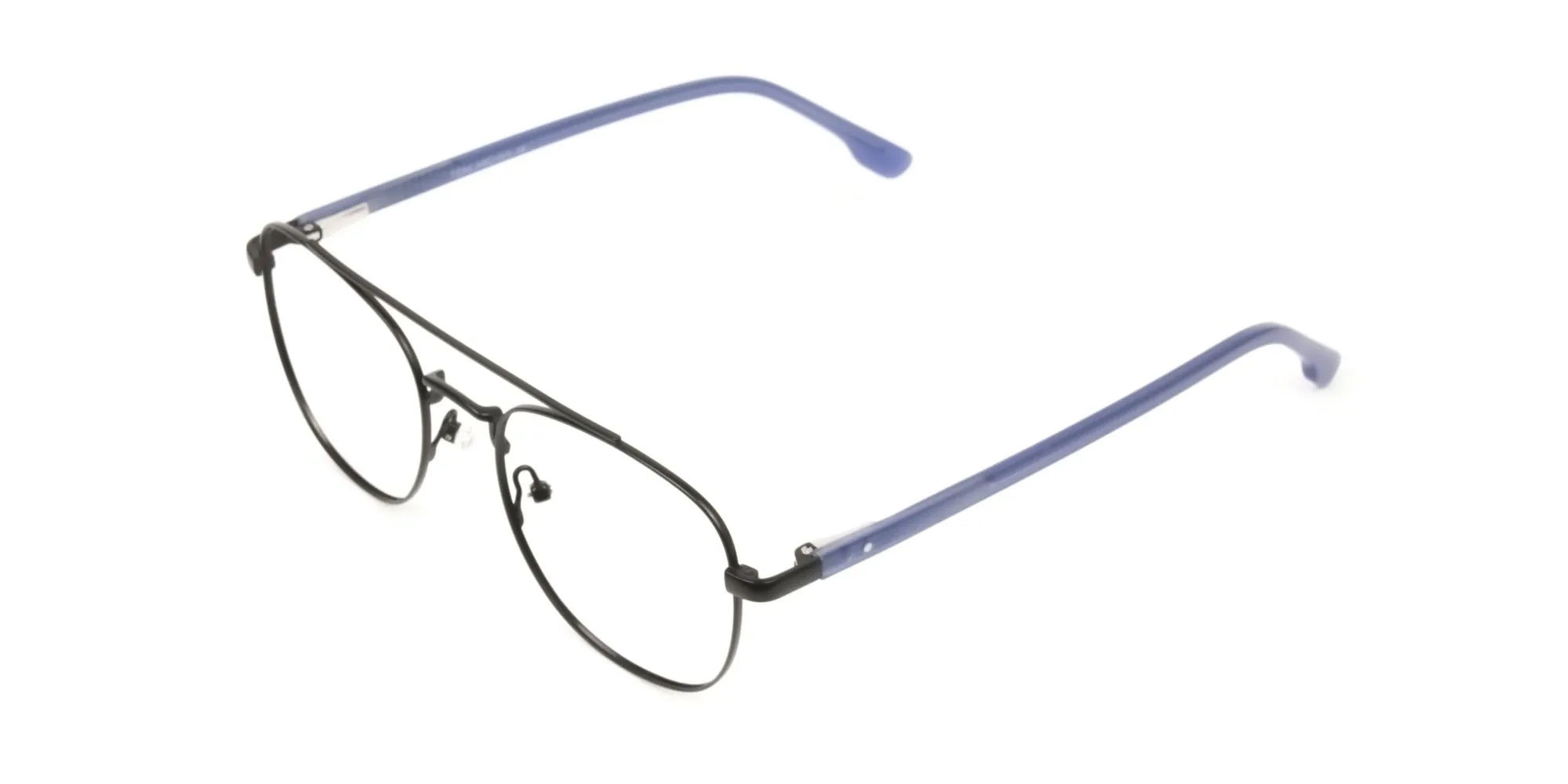 Black Pilot Square Glasses with Navy Blue Temple - 2