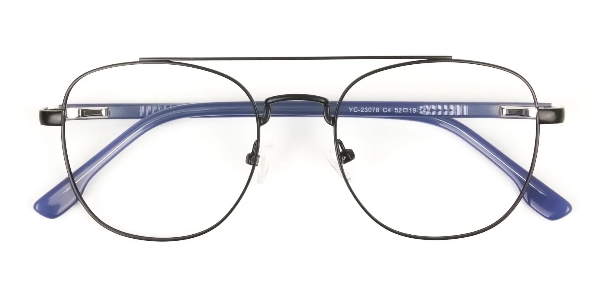 Black Pilot Square Glasses with Navy Blue Temple - 2
