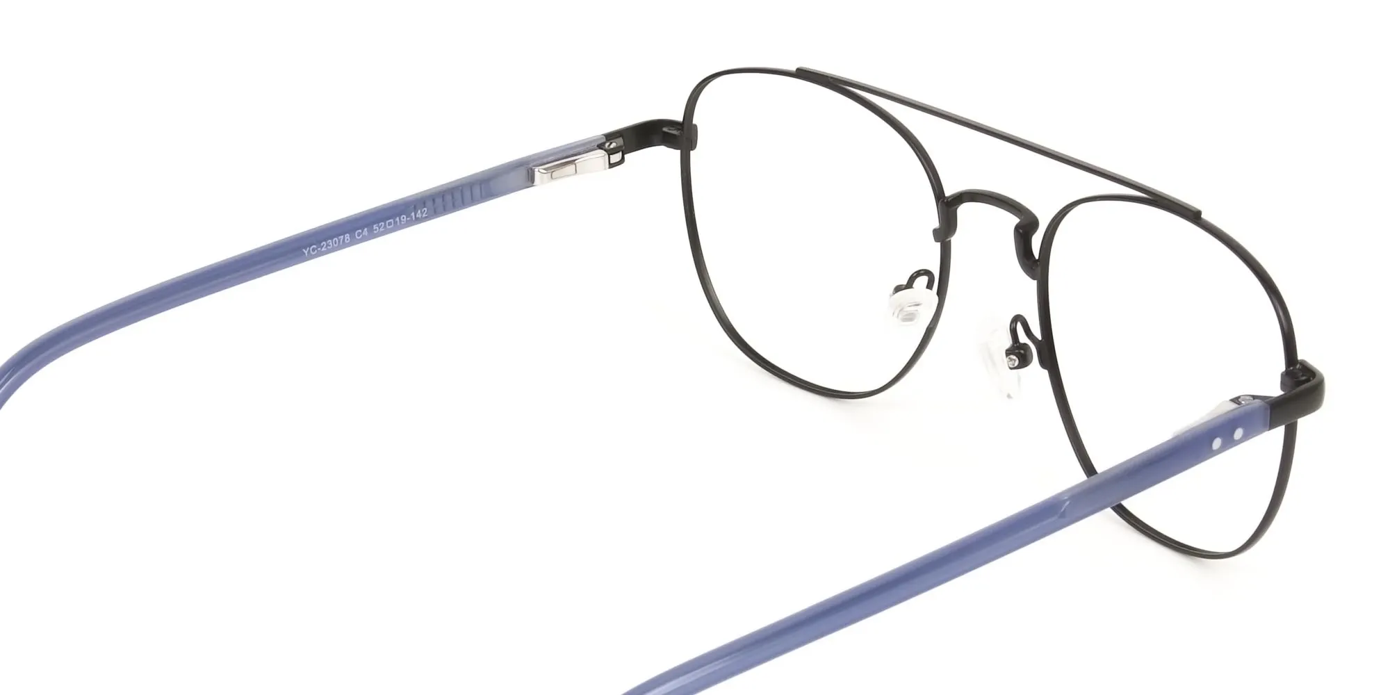 Black Pilot Square Glasses with Navy Blue Temple - 2