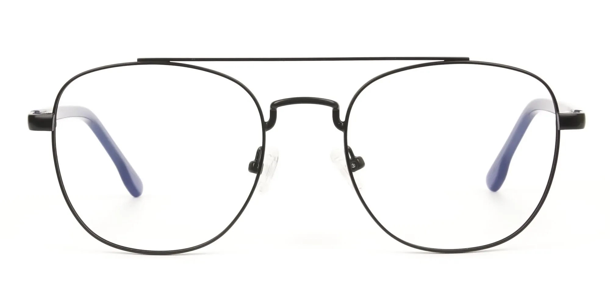 Black Pilot Square Glasses with Navy Blue Temple - 2