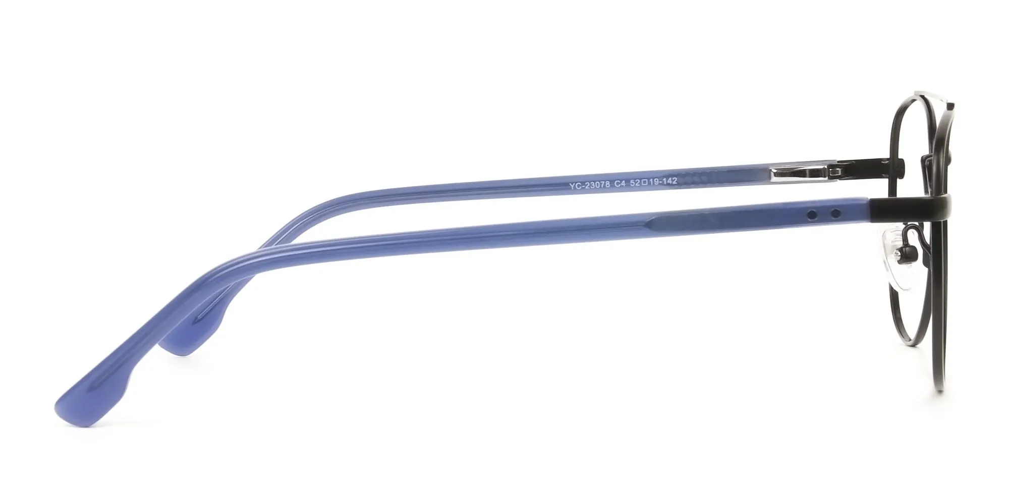 Black Pilot Square Glasses with Navy Blue Temple - 2