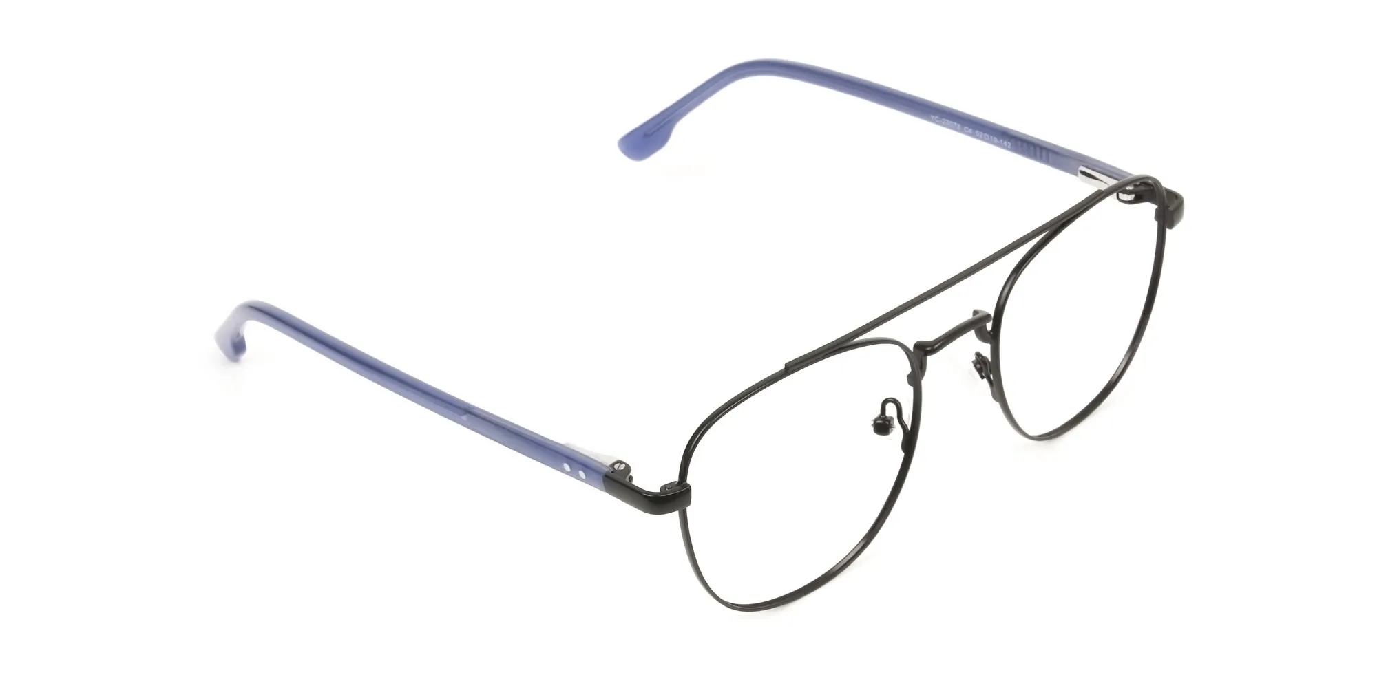 Black Pilot Square Glasses with Navy Blue Temple - 2