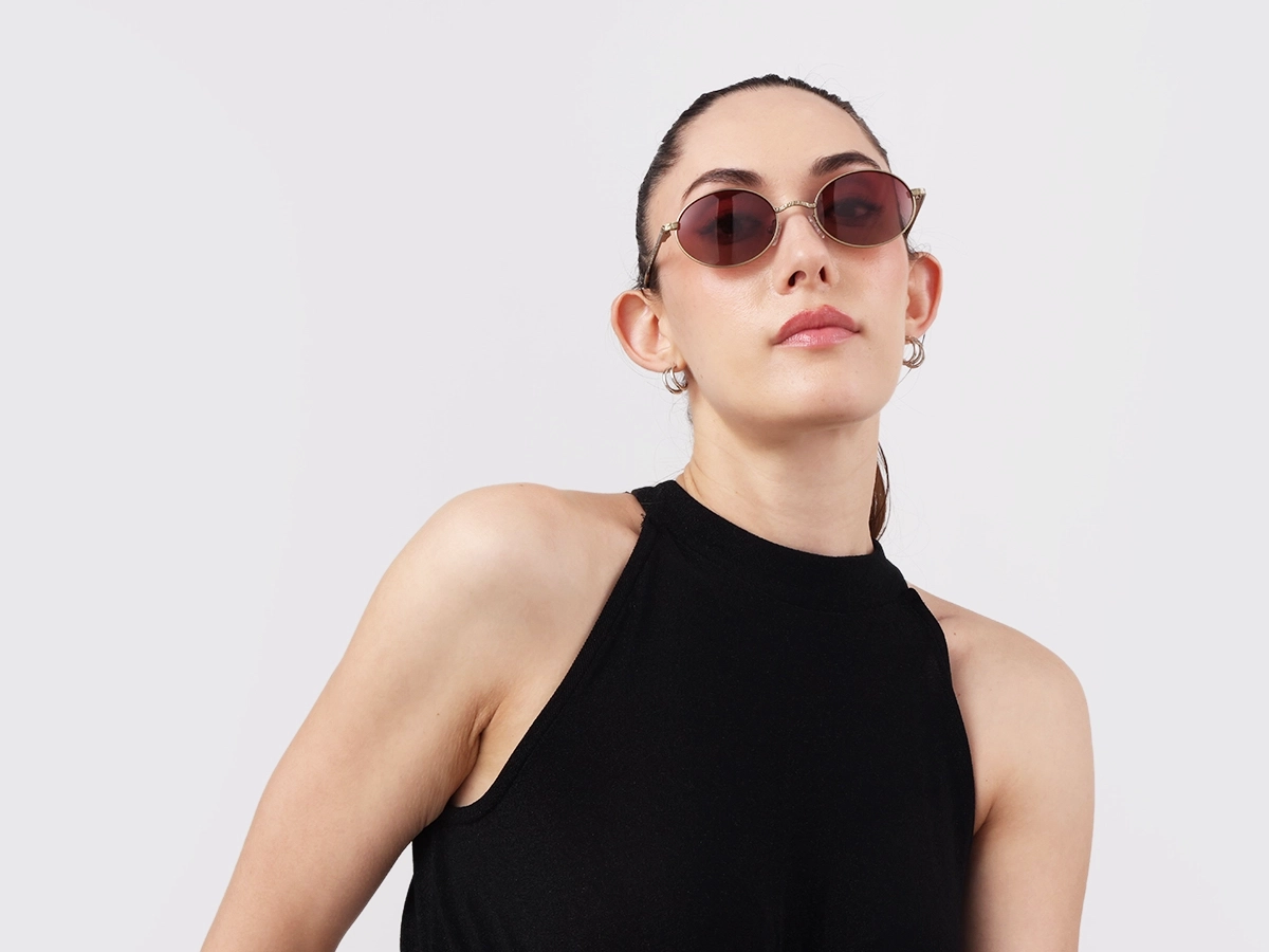 Matte Polished Gold Oval Metal Sunglasses 52