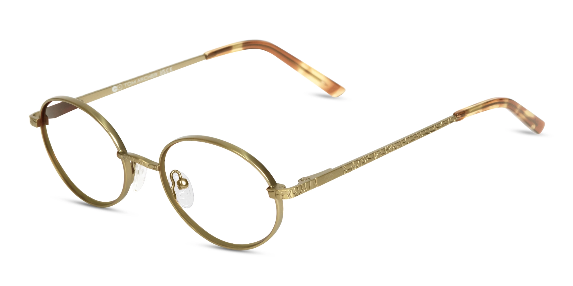 Matte Polished Gold Oval Full-Rim Glasses