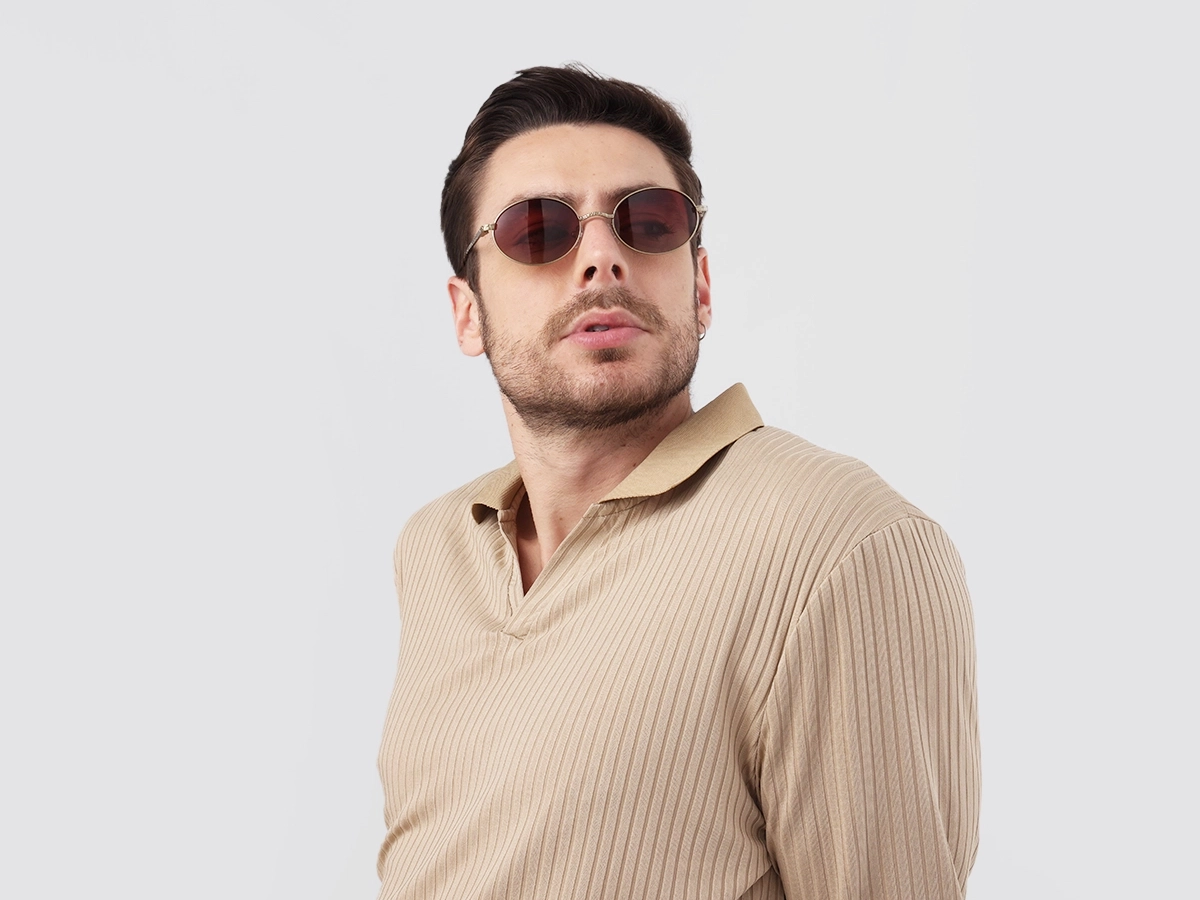 Matte Polished Gold Oval Metal Sunglasses 42