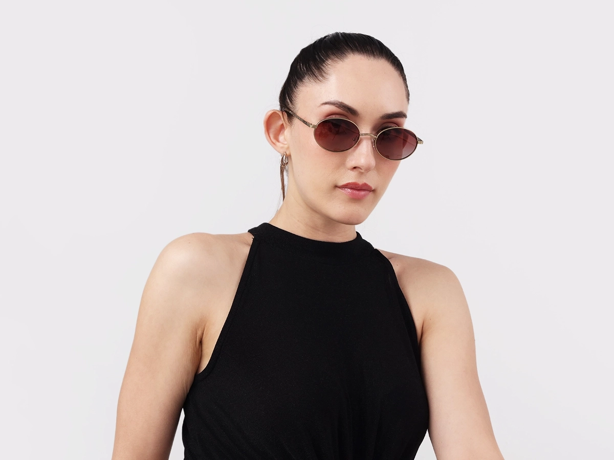 Matte Polished Gold Oval Metal Sunglasses 51