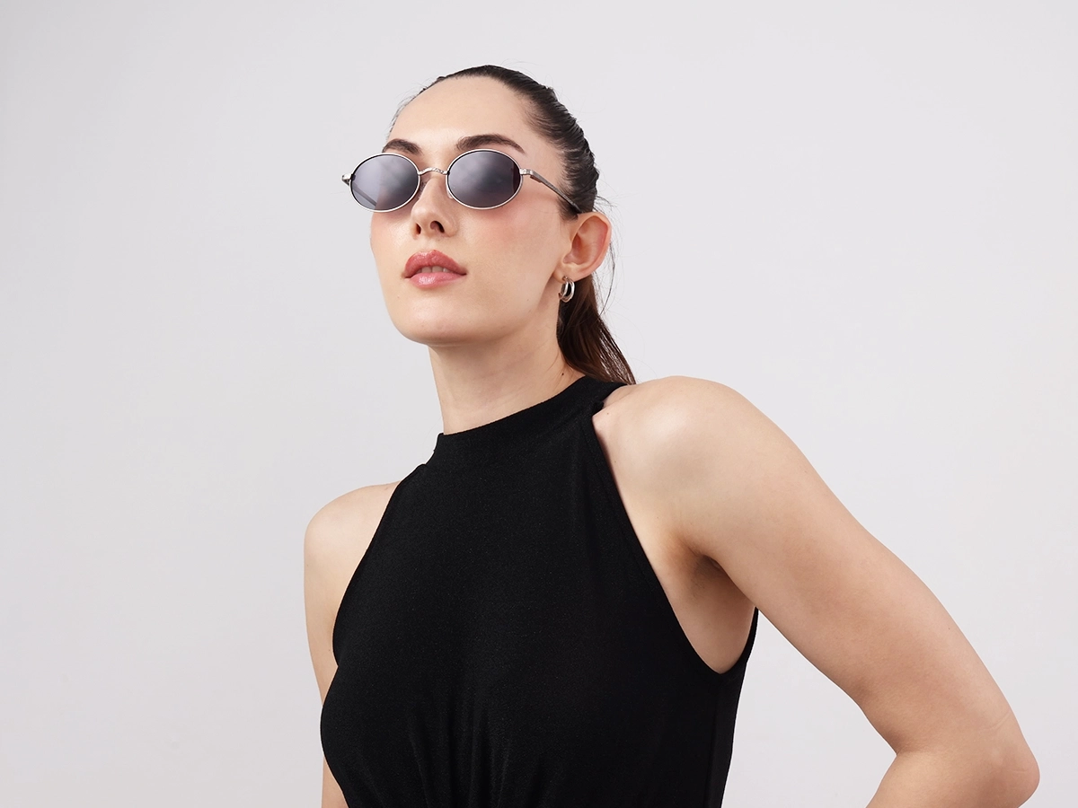Matte Silver Oval Metal Sunglasses 51