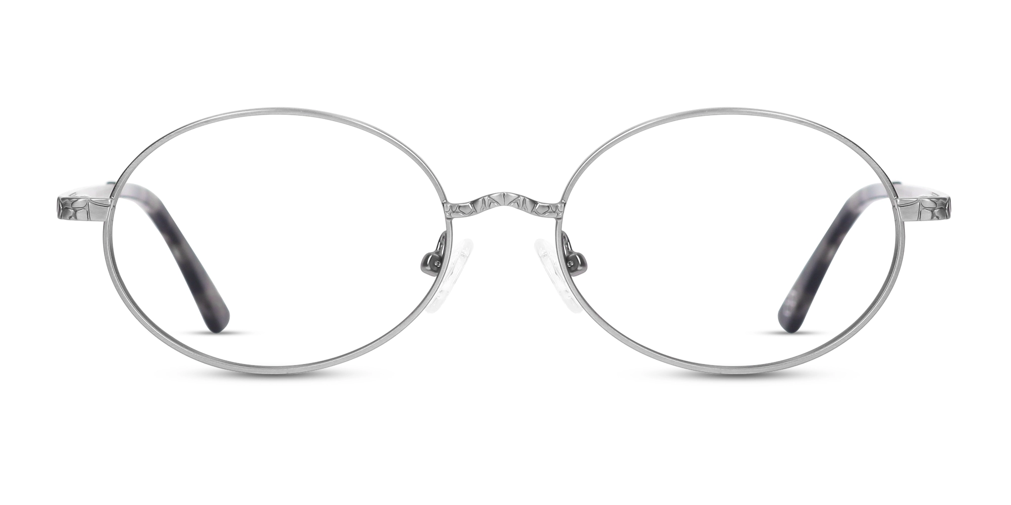 Matte Silver Oval Full-Rim Metal Glasses