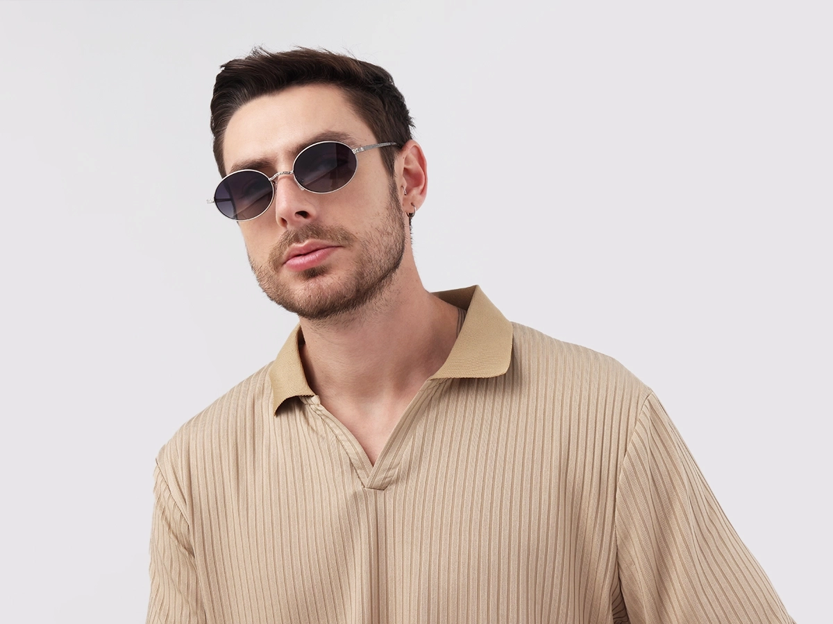 Matte Silver Oval Metal Sunglasses 41