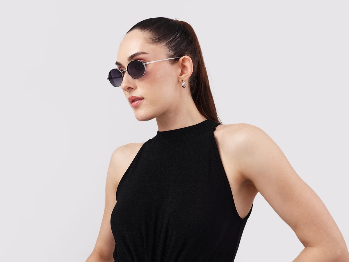 Matte Silver Oval Metal Sunglasses 52