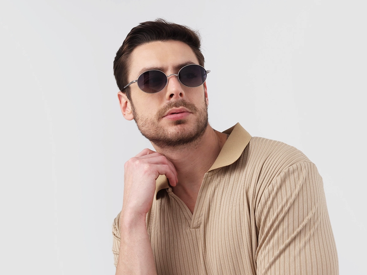 Matte Silver Oval Metal Sunglasses 42