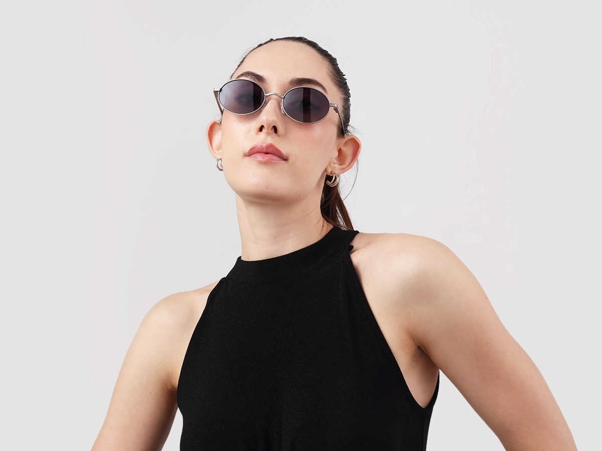 Matte Silver Oval Metal Sunglasses 53