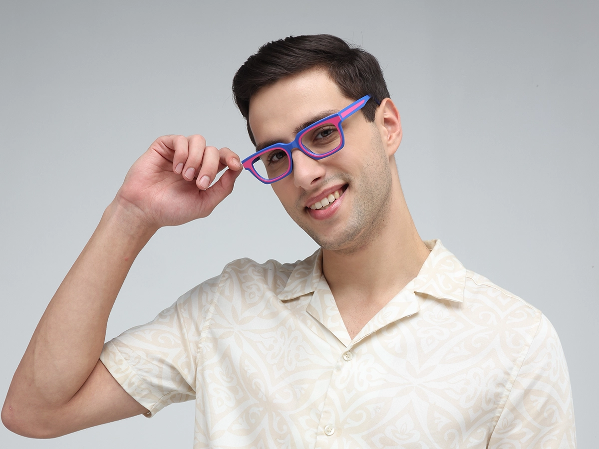 Pink Blue Rectangle Glasses-43
