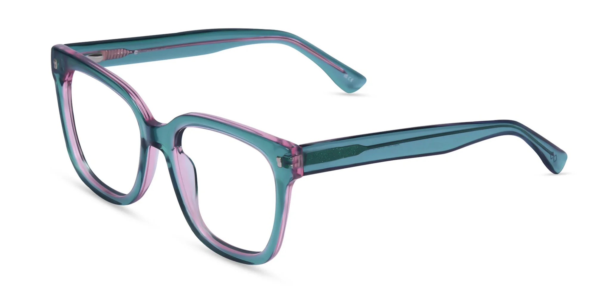 Crystal Teal Green Square Full Rim Glasses-3