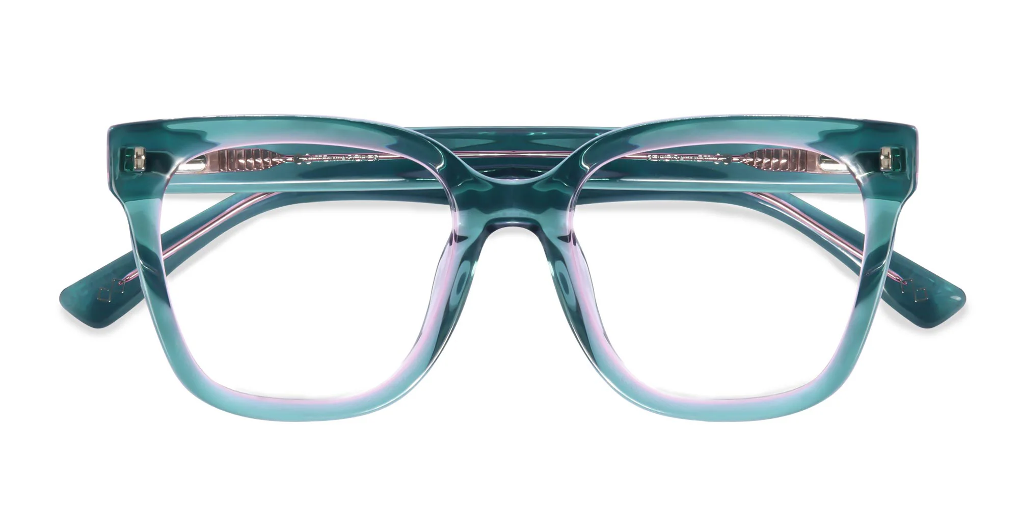 Crystal Teal Green Square Full Rim Glasses-6