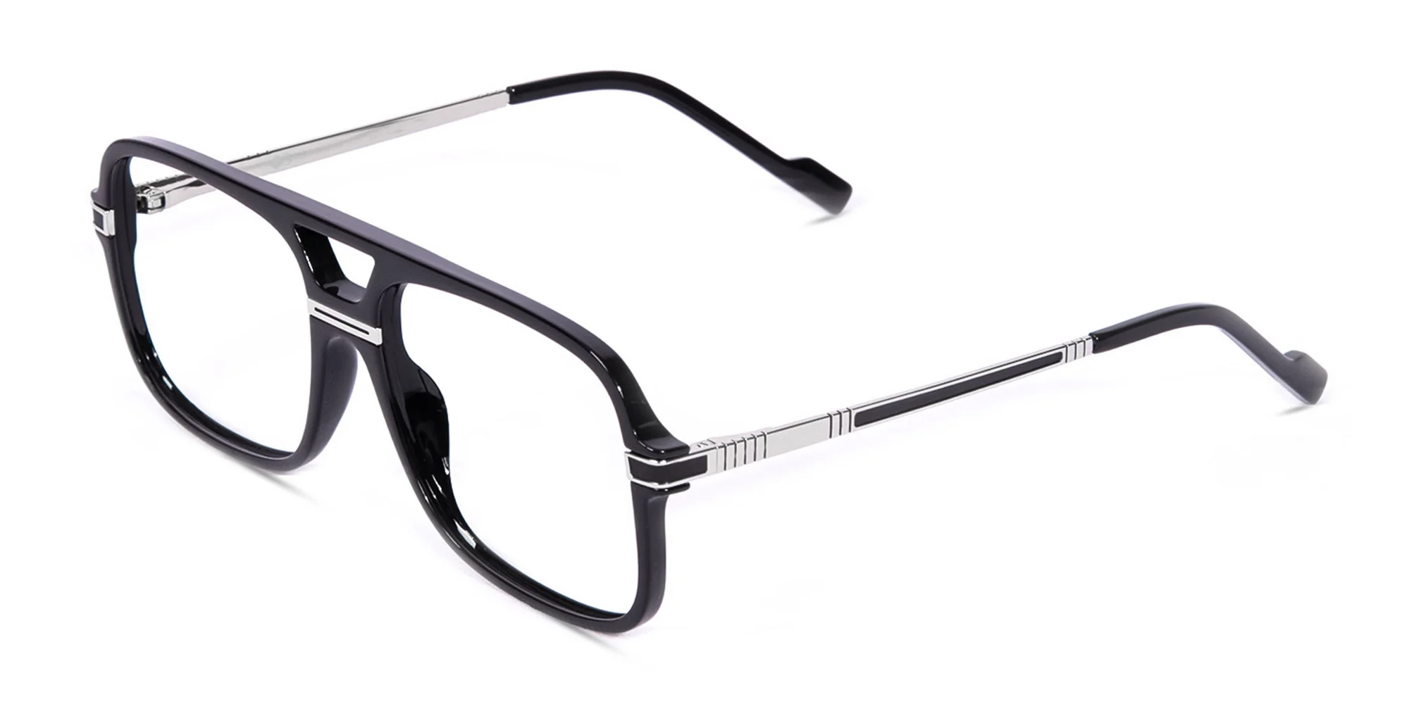Rectangular Matte Black Double Bridge Glasses-2 Rectangular Matte Black Double Bridge Glasses-2