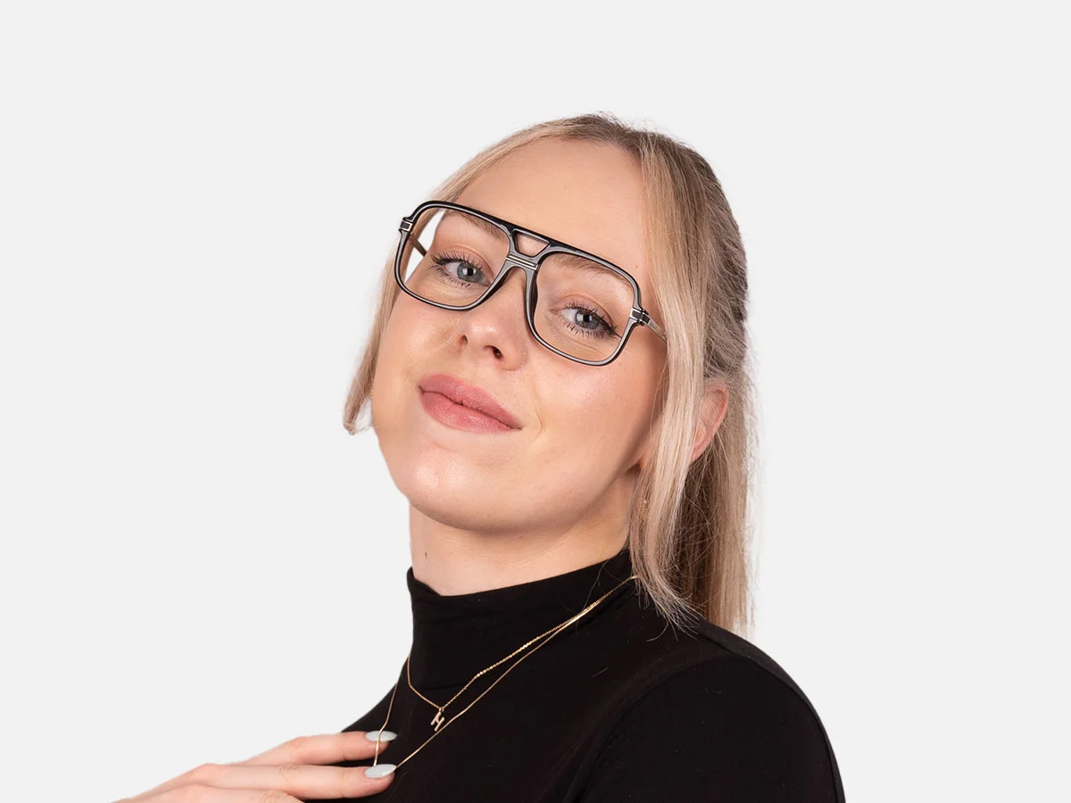 Rectangular Matte Black Double Bridge Glasses-7