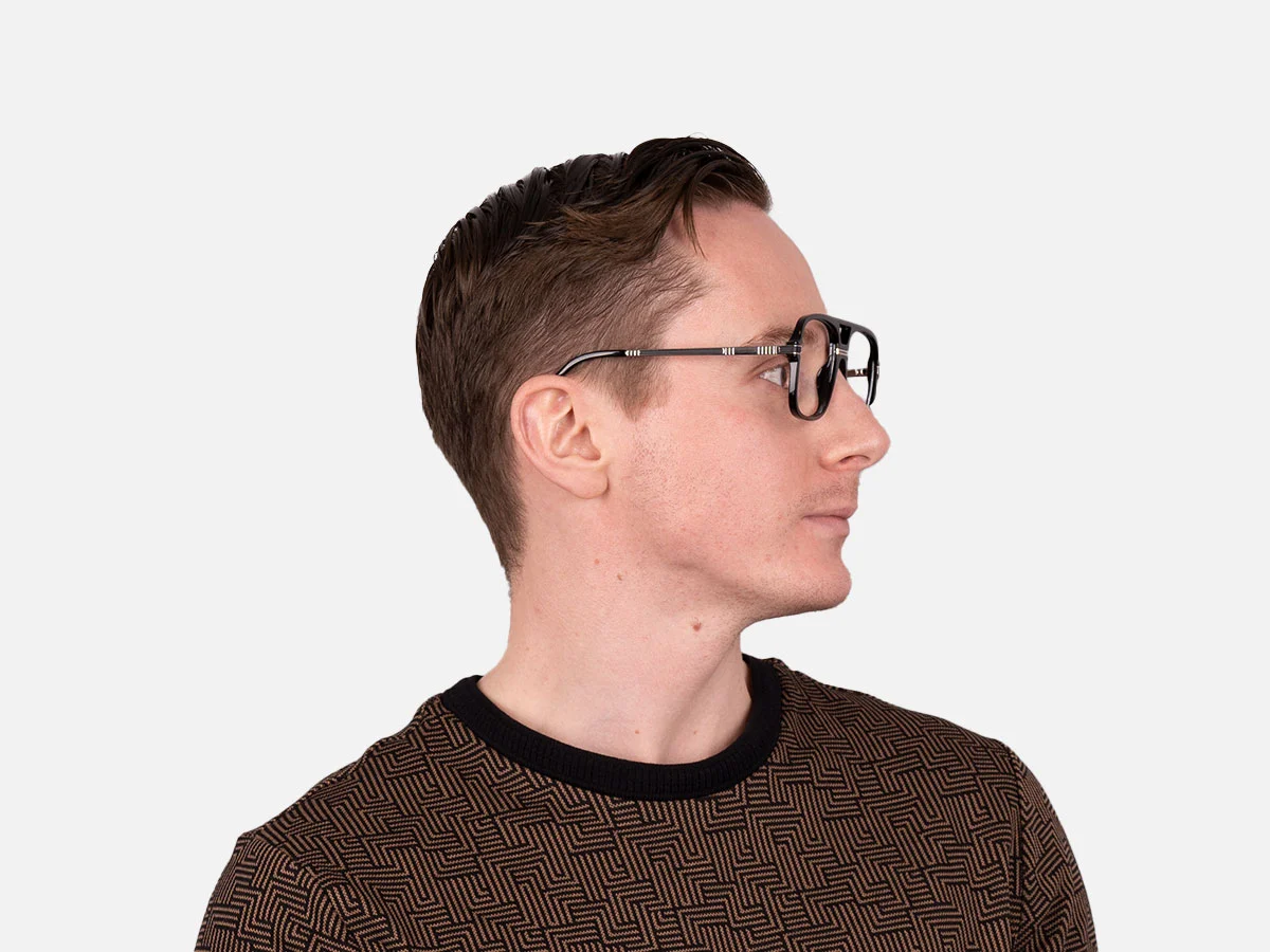 Rectangular Matte Black Double Bridge Glasses-7