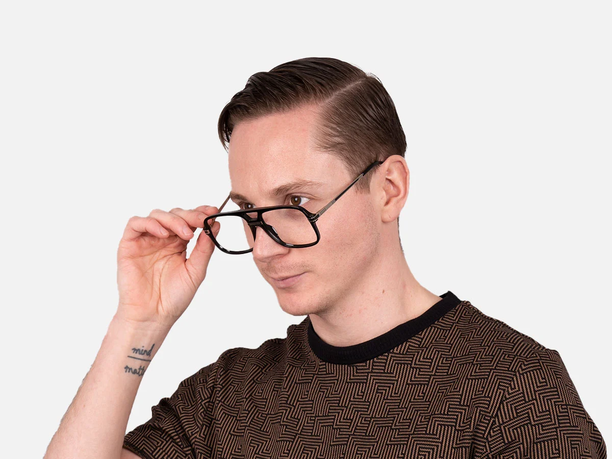 Rectangular Matte Black Double Bridge Glasses-7