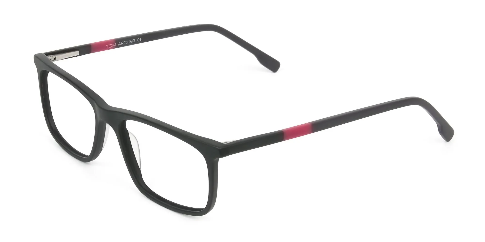 Matte Black & Red rectangle spectacles with matte black & red temples and spring hinges – Tom Archer DERBY 2 Matte Black & Red rectangle spectacles with matte black & red temples and spring hinges – Tom Archer DERBY 2