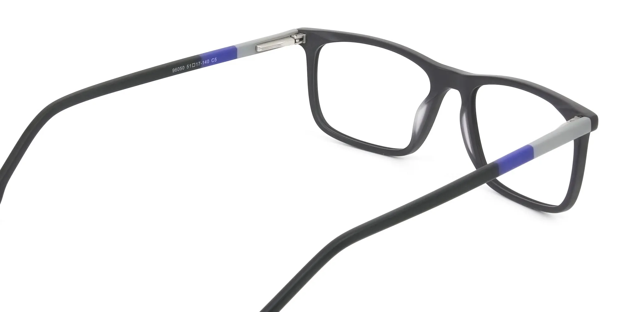 Matte Black & Blue Spectacles in Rectangular - 2