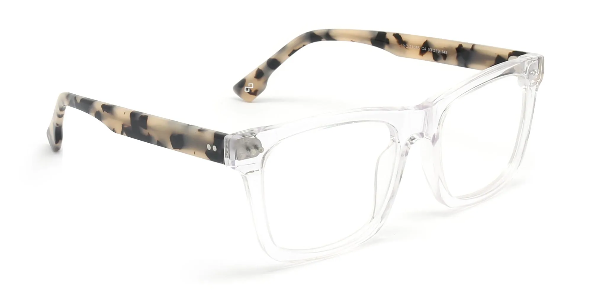 Prescription Rectangle & Square glasses in Crystal Clear acetate for unisex