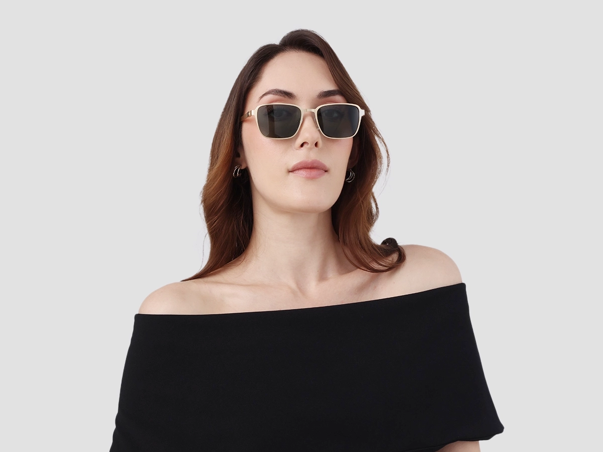 Matte Gold Rectangle Metal Full-Rim Sunglasses 51