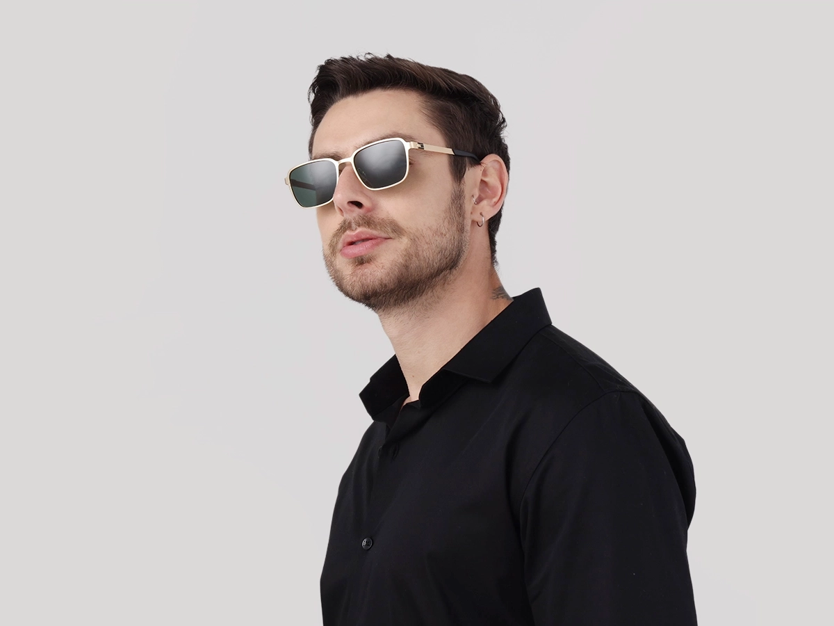 Matte Gold Rectangle Metal Full-Rim Sunglasses 42