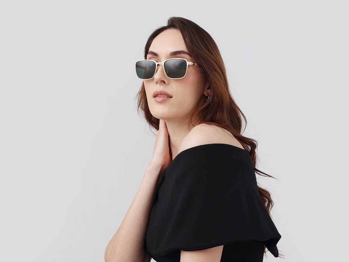 Matte Gold Rectangle Metal Full-Rim Sunglasses 53