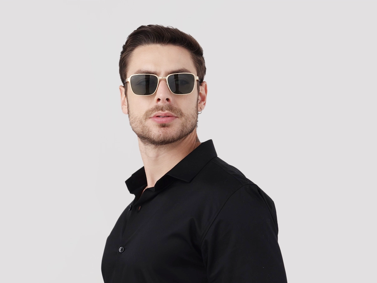Matte Gold Rectangle Metal Full-Rim Sunglasses 41
